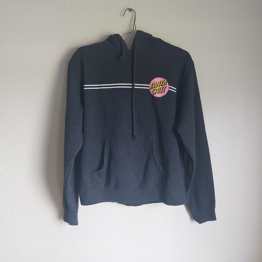 SOLD -  Santa Cruz Skateboards Hooded  Sweater Large Pink Logo Long Sleeved